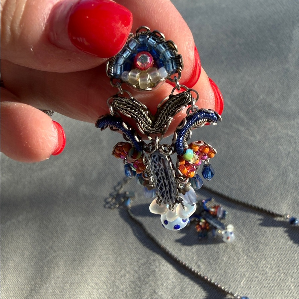 Ayala Bar Set Blue Red and Silver Sparkly Necklace Earrings Set 💎SEE VIDEO💎 - Picture 10 of 15